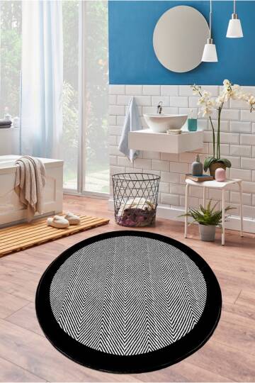 BARLEY BLACK Makinede Yıkanabilir Kaymaz Taban Dekoratif Banyo Paspası